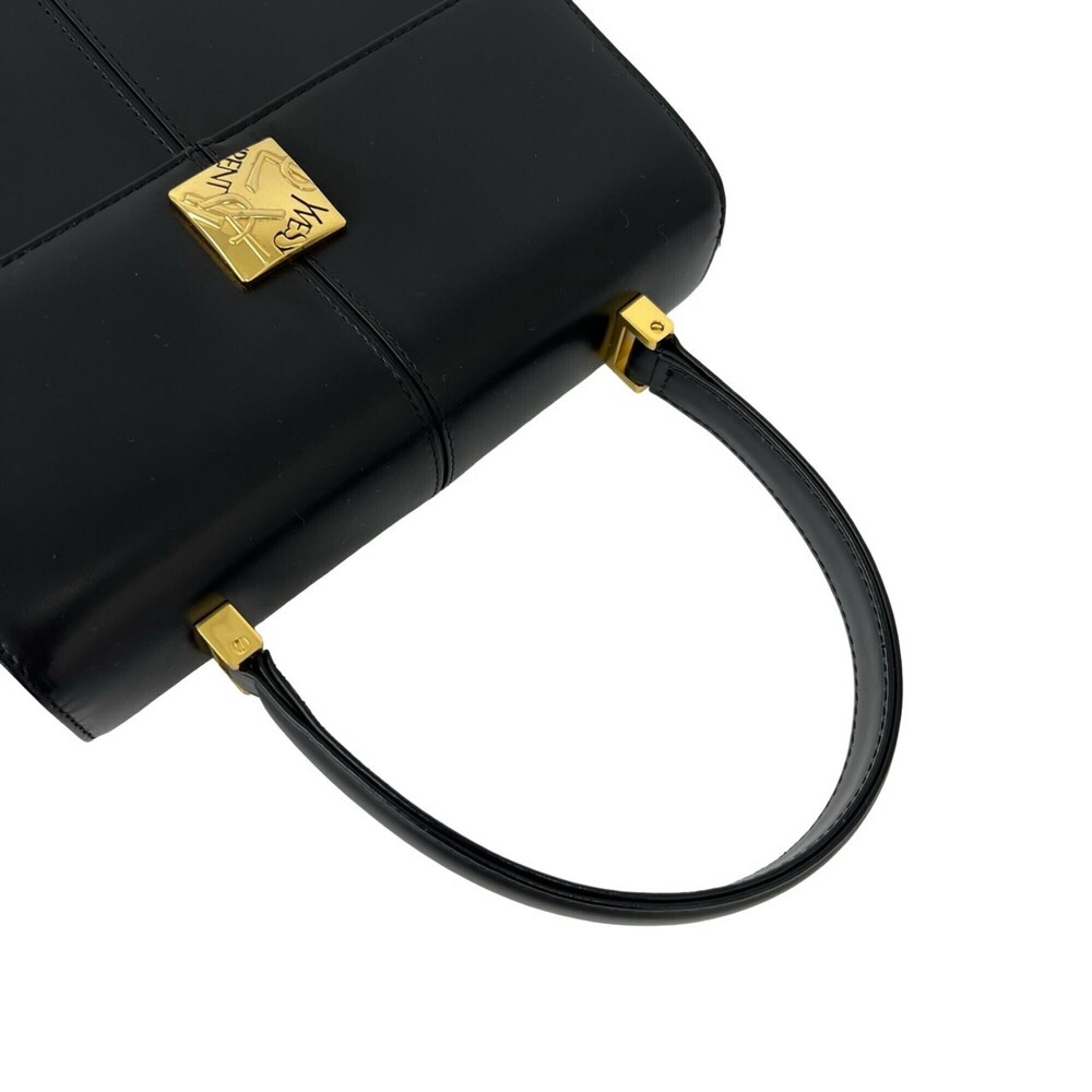 YVES SAINT LAURENT Vintage YSL Logo Hardware Leather Handbag Black 3024b - Picture 4 of 10